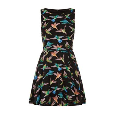 Yumi Black Hummingbird Print Day Dress
